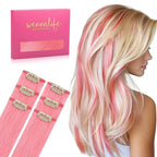 WENNALIFE Peach Pink Clip in Hair Extensions Real Human Hair 35g 6pcs 24 Inch Colored Hair Extensions for Kids Women Colorful Hair Pieces Pop-up Style Straight Extensiones De Cabello Humano Con Clip