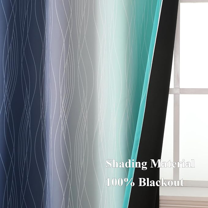 Navy Blue and Teal Blackout Curtains 54 Inch Length, Full Light Blocking - Image 5
