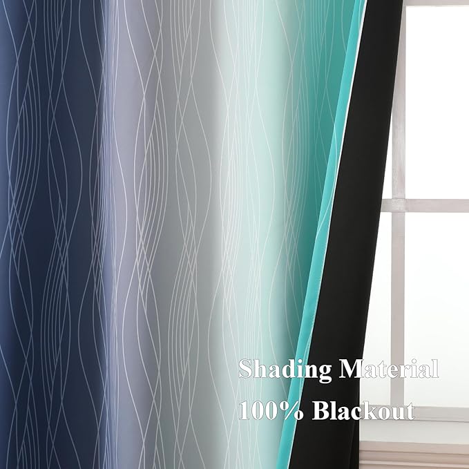 Navy Blue and Teal Ombre Blackout Curtains 45 Inch Length 2 Panels, Full Room - Image 5