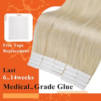 Full Shine Tape in Hair Extensions 24 Inch Tape in Color 60 Blonde Double Sided Hair Extensions Seamless Real Human Hair 20 Pcs 50 Gram Straight Add Length for Women Natural