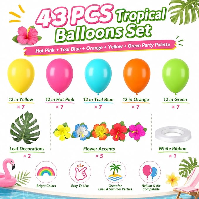 Tropical Balloons, 12 Inch Hawaiian Balloons - Image 2