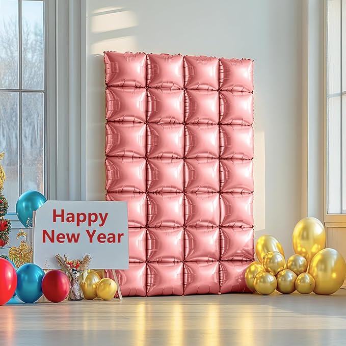 NISOCY 25PCS Rose Gold Square Foil Balloons Wall Backdrop | Double Sided - Image 5