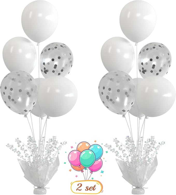 2 Set White Table Balloons Centerpiece by Suppromo