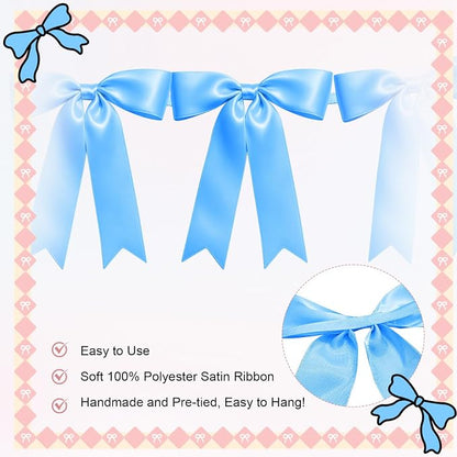 2 Strings of 16PCS Blue Bow Garlands Banner Decoration, Pre-Strung Satin Ribbon - Image 3