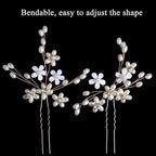 Elegant Pearl Wedding Hair Pins, Bendable Floral Crystal Hair Accessories for Bridal Women, Pack of 3 (Rose Gold)
