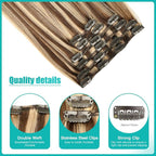 SURNEL Human Hair Extensions Clip in 22 Inch 6pcs 120g Real Human Hair Extensions Chocolate Brown and Caramel Blonde Clip in Hair Extensions (#4P27,22'')