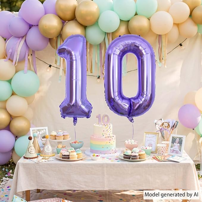 Purple Number 10 Balloon 40 Inch, Giant Mylar Foil Number 1 and 0 Balloons - Image 6