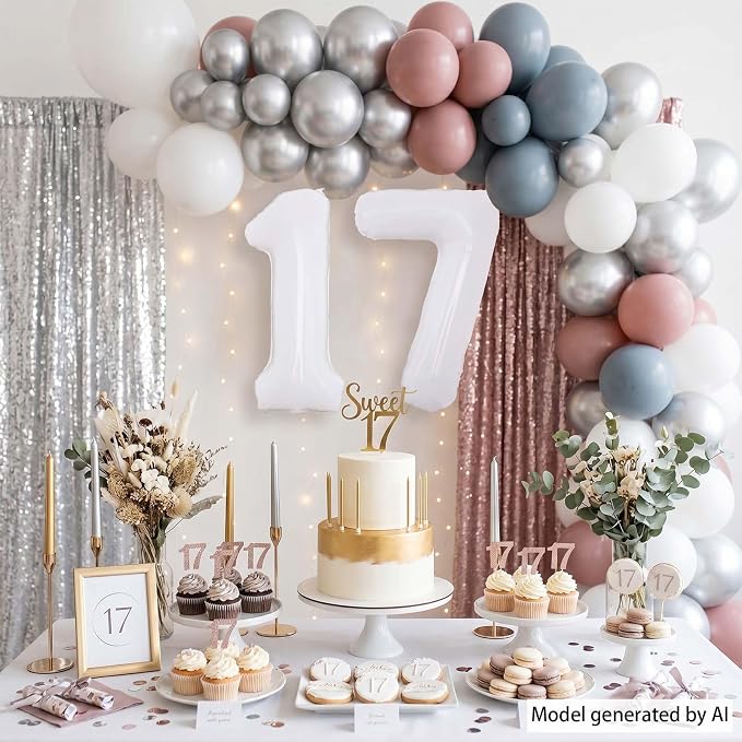 White Number 17 Balloon 40 Inch, Large White Foil Balloons - Image 6