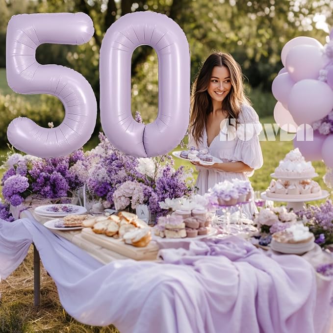 SUWEN 40 Inch Light Purple Lavender Big 50 Balloon Number Foil Helium 0-9 | - Image 2