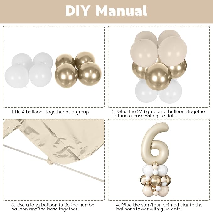 40 Inch Cream Number 6 Birthday Balloon Beige White Sand Number Six Foil - Image 6