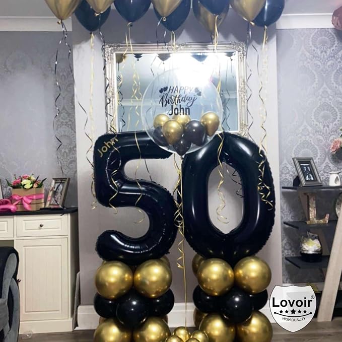 Black 60 Number Balloons, 40 Inch Giant Number 60 Balloons Foil Mylar Helium - Image 4