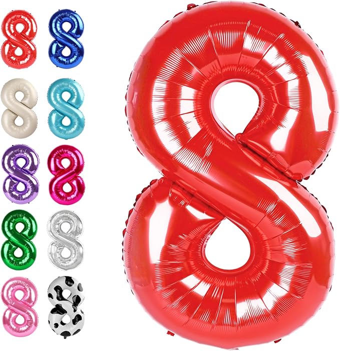 Red Number 8 Balloon 40 inch, Balloon numbers party supplies, deco photo shoot by Upgesy