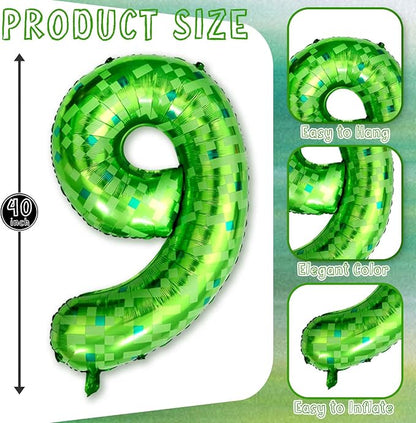 40 Inch Lime Green Pixel Number 19 Balloon, Final Teen Gamer Bday Decor | 40" - Image 3