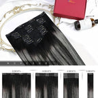 Moresoo Black And Silver Clip in Hair Extensions Ombre Black And Silver Human Hair Extensions Clip ins Real Human Hair for Women Double Weft 120g/7pcs 16 inch