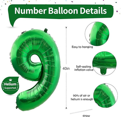 40 Inch Number 9 Balloons for Boys, Dark Green Giant 9th Birthday Party Number - Image 2