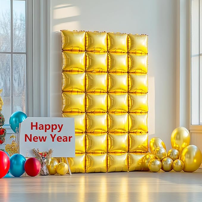 NISOCY 25PCS Metallic Gold Square Foil Balloons Wall Backdrop | Double Sided - Image 7