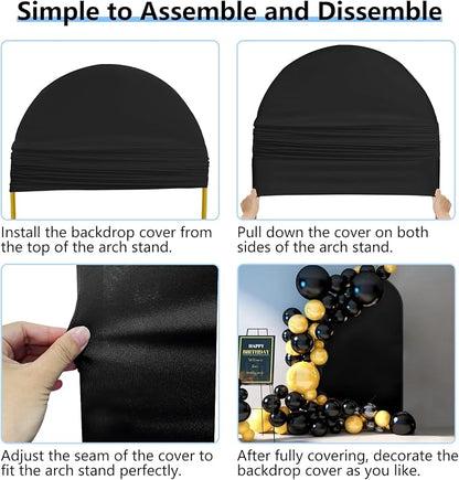 Hemmotop Wrinkle Free Black Arch Backdrop Cover Set of 3-6ft, 4ft | Stretchy - Image 9