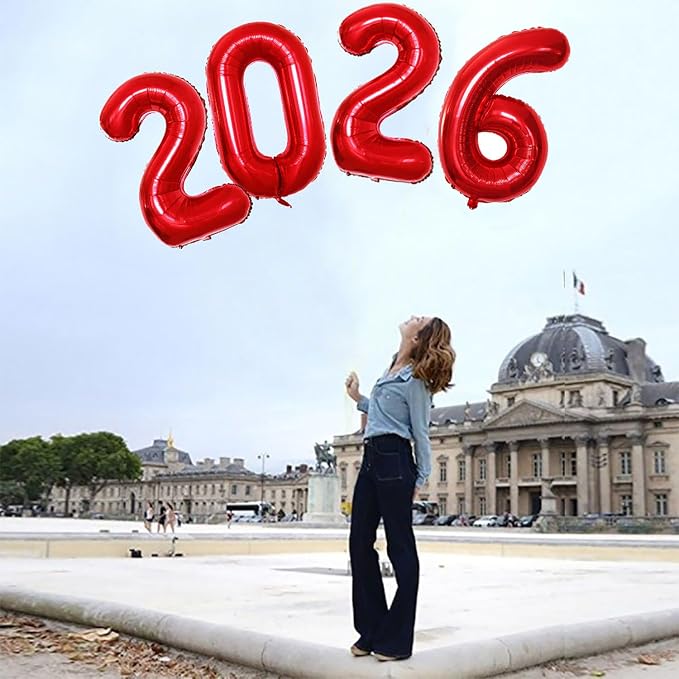 42 Inch 2026 Red Foil Number Balloons - Image 4
