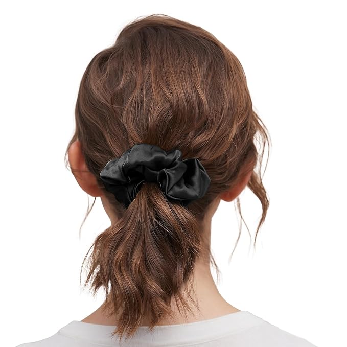 LILYSILK Silk Hair Scrunchies/Ties for Frizz & Breakage Prevention, 100% Mulberry, No Damage, Elastic ponytail Holders, 2Pc, Black&Light Coffee