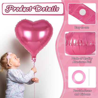 12 Pcs Deep Pink Heart Balloons, 18 Inch Heart Foil Balloons Love Balloon - Image 5