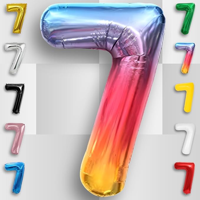 Rainbow Number Balloons 7 Mylar Foil 40 Inch - Image 6