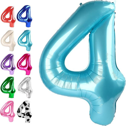 Pearl Blue Number 4 Balloon 40 inch, 4th Birthday Party Balloons Decorations | by Upgesy