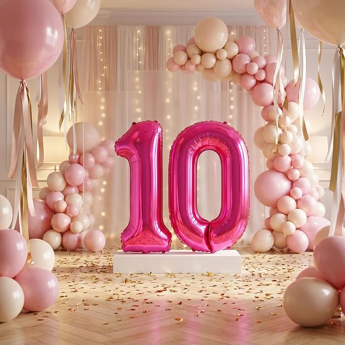 40 Inch Hot Pink Number 0 Balloon, Giant Number Balloons, Birthday Decor | - Image 5