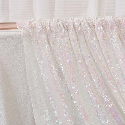 Poise3EHome White Iridescent Sequin Backdrop Curtains, 4 Panels 2FTx8FT Glitter - Image 4
