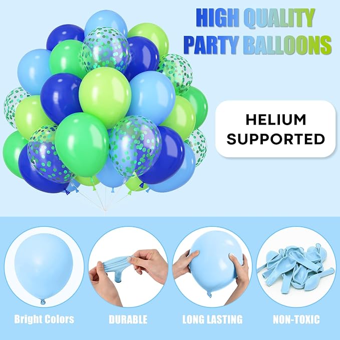 Blue Green Balloons 12 Inch Royal Blue Fruit Light Green Confetti Balloon - Image 6