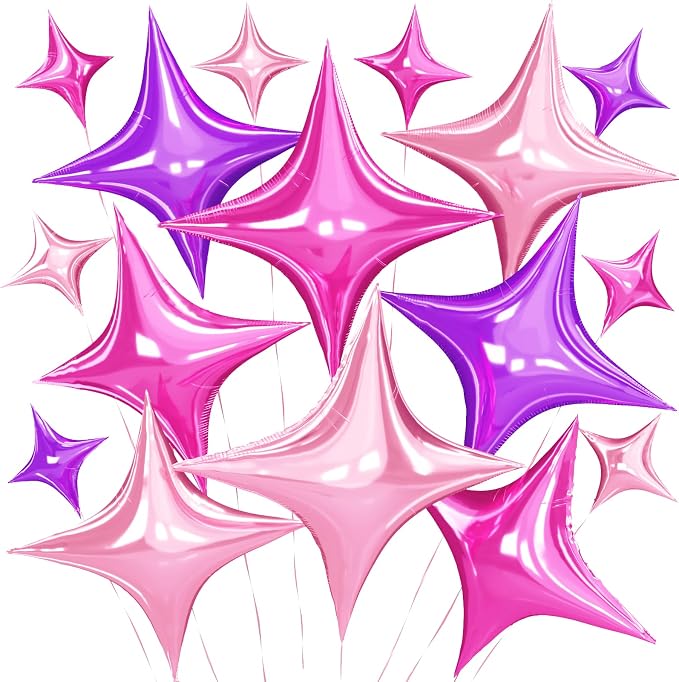 Pink Purple Star Balloons, 26 Inch and 10 Inch Pink Stars Shaped Balloon by BIAPIAN