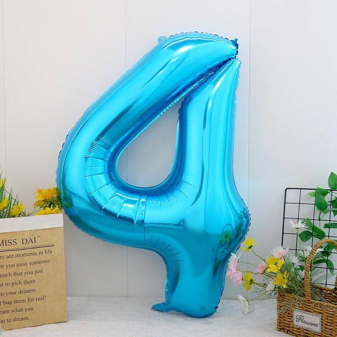 40 Inch Blue Number 4 Balloon, Giant Number Balloons, Birthday Decorations | - Image 2