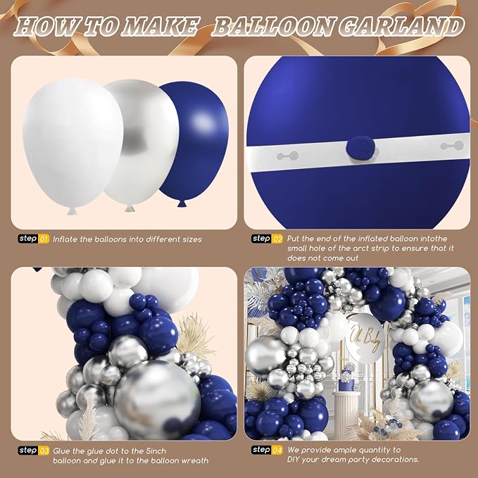 412Pcs Navy Blue and Silver Balloons Arch Garland Kit, 5 10 12 18 inch Navy - Image 3
