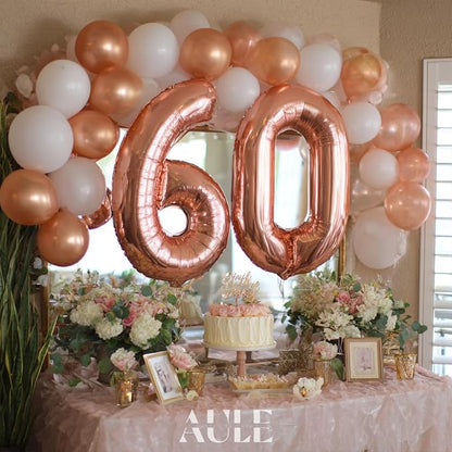 AULE 40 Inch Rose Gold 60 Balloon Number Foil 0-9 Birthday Big Numbers | - Image 2