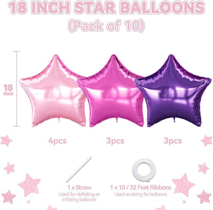Purple Pink Star Foil Balloon, 18 Inch Metallic Dark Light Pink Purple Stars - Image 2