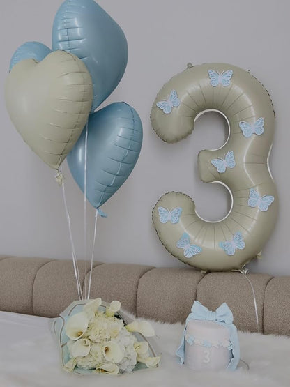 Baby Blue Heart Balloons, 18Inch Sand White Pastel Blue Helium Balloon - Image 5