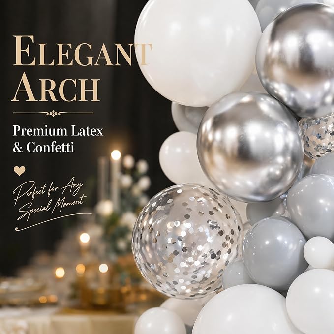 KARLURE White Silver Balloon Arch Kit Garland - Image 7