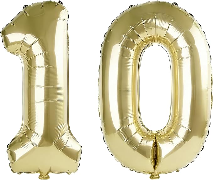 40 Inch Number 10 Balloons for 10th Birthday Party Decorations, 0-100 Champagne by FOBELEC