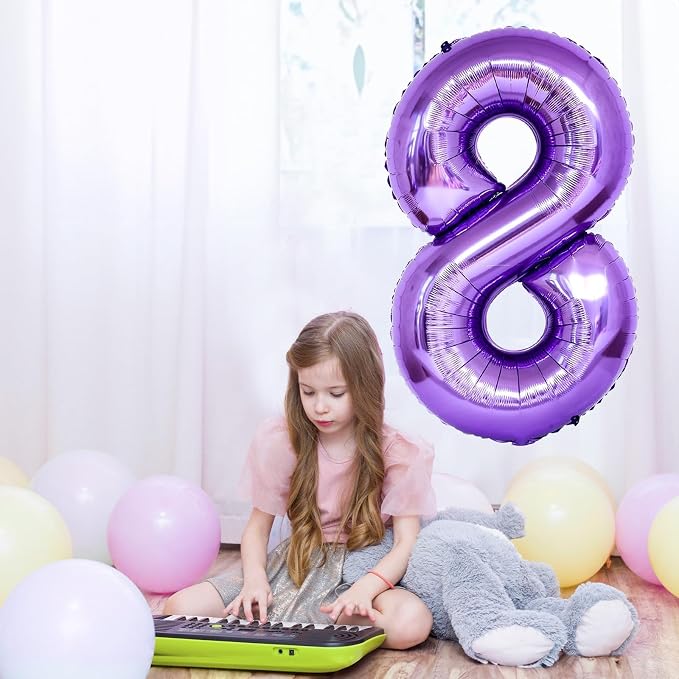 7th Birthday Number Balloon for Girls, 40 Inch Giant Mylar Purple 7 Balloon - Image 4