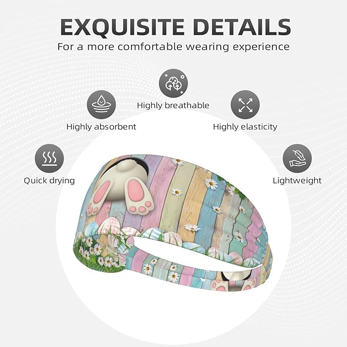 Easter Bunny & Eggs Style Sports Headband for Men Women Moisture Wicking Sweatband for Basketball, Running, Gym