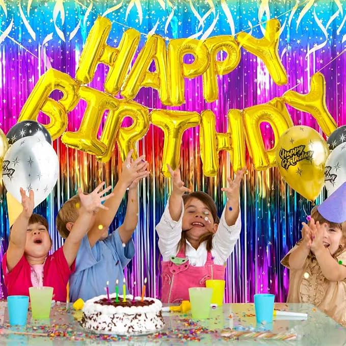 3 Pack Rainbow Backdrop Party Decorations Tinsel Curtain Party Backdrop Foil - Image 2