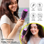 Self Cleaning Hair Brushes for Women - Curly Hair Detangler Brush Comb - Round Roller Retractable Travel Hairbrush - Purple Christmas Gifts
