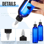 Barydat 12 Pcs Applicator Bottles for Hair, Squeeze Hair Oil Applicator Bottle Refillable Empty Plastic Bottles, Twist on Top Cap with Open Close Nozzle and 2 Funnels(8 oz,Blue)