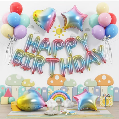 29PC Gradient Happy Birthday Balloon Banner, 16 Inch 3D Letter Banner Sign by Paready