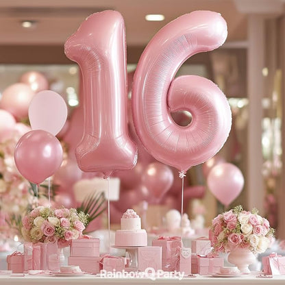 RainbowQ Pink 16 Balloon Number 40 Inch 0-40 Foil Large Balloons | Big Mylar 16 - Image 2