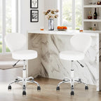 Set of 4 PVC Faux Leather Rolling Swivel Salon Stool Chair with Low Back Support Adjustable Hydraulic Seat Height 22 IN Diameter 15 IN for Office Massage Facial Spa Medical Tattoo White 4 Pack