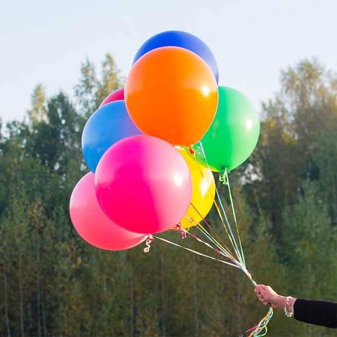 Assorted Rainbow Balloons 10 Pack 36 inch Round Bright Latex Balloons Assorted - Image 4