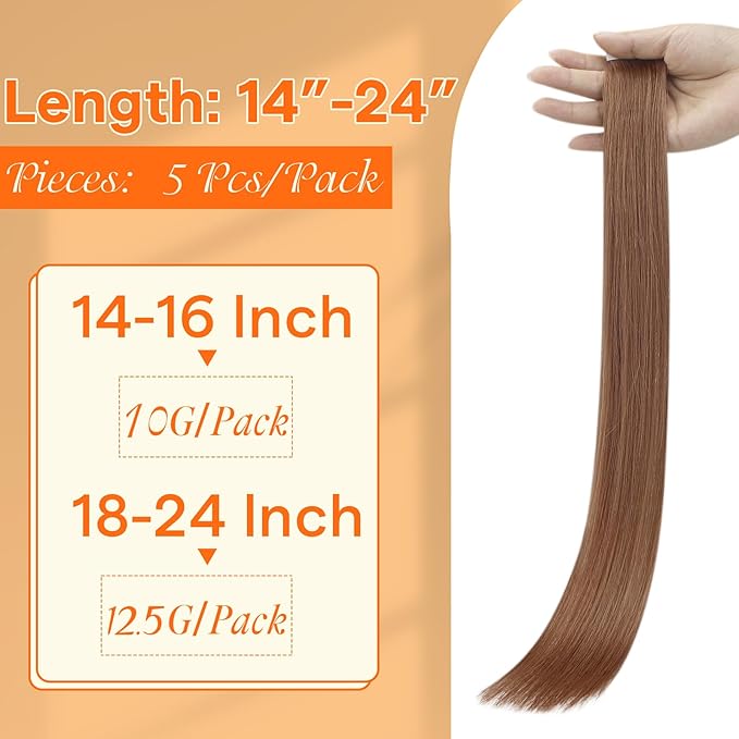 Full Shine Injected Tape in Hair Extensions Human Hair Color 330 Orange Intact Human Hair Machine Remy Invisible Tape in Hair Extension 12.5Grams 5Pcs 22 Inch No Knots in Winter for Christmas