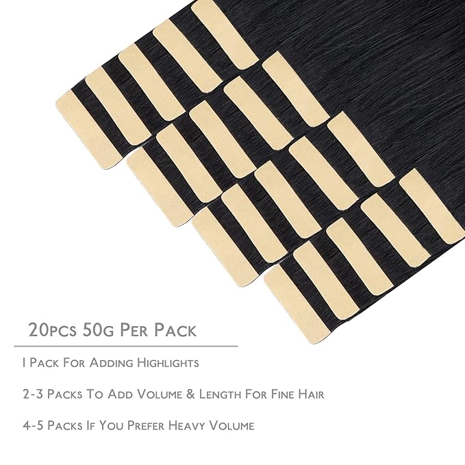 WENNALIFE Tape in Hair Extensions Human Hair, 20pcs 30g 10inch Jet Black Remy Hair Extensions Straight