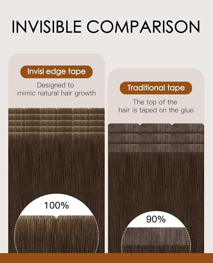 VINBAO Invisible Edge Tape in Extensions Human Hair Chocolate Brown 20pcs 45g 16in Seamless Injected Tape-in Hair Extensions Hand-Tied Pro Quality 16inch #4