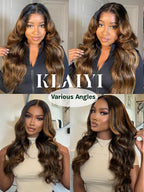 KLAIYI Ombre Brown Body Wave Lace Front Wigs Human Hair Highlight Balayage 13x4x1 T Part Ear to Ear Lace Wig Pre Plucked with Baby Hair Easy to Wear and Go Wigs for Black Women Natural Hairline 16Inch